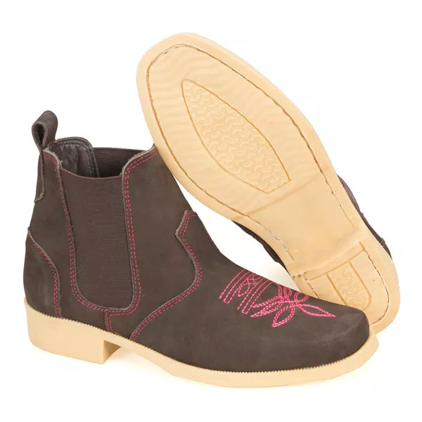 Botina Feminina de Elástico em Couro Marrom VWA Boots