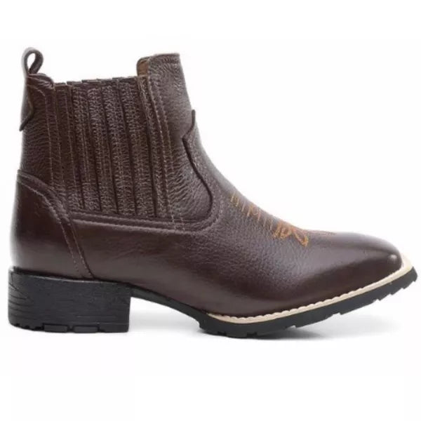 Botina Texana Lisa em Couro Masculino