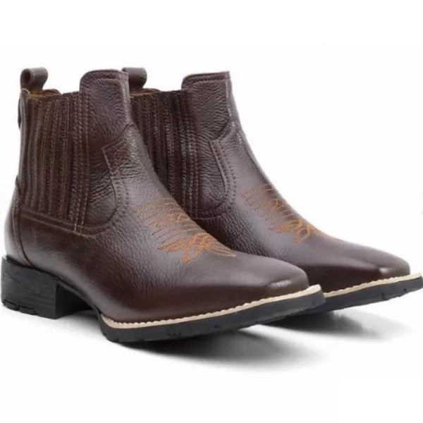 Botina Texana Lisa em Couro Masculino
