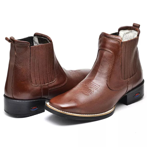 Botina Texana Saddle em Couro Masculino