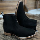 Botina Texana Em Couro Premium Nobuck Preto e Salto de Madeira