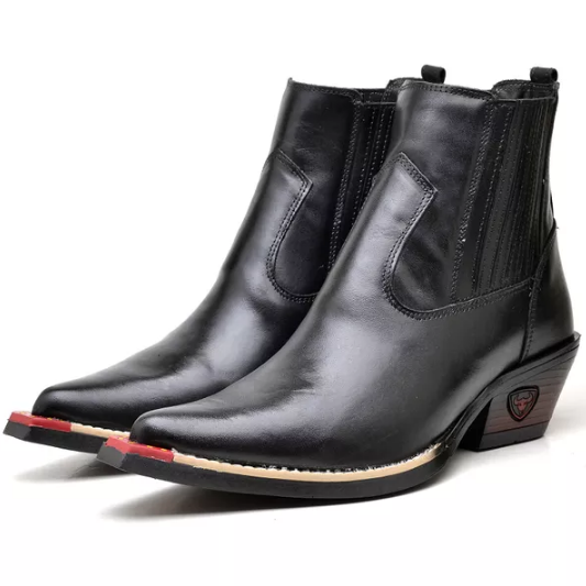 Bota Texana Cano Curto Bico Fino Sierra Preto Masculino