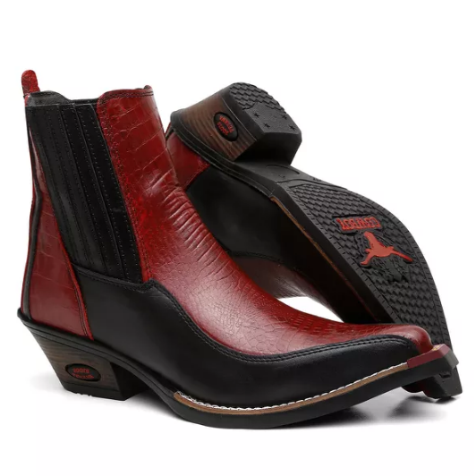 Bota Texana Cano Curto Bico Fino Brandit Jacaré Vermelho Masculino