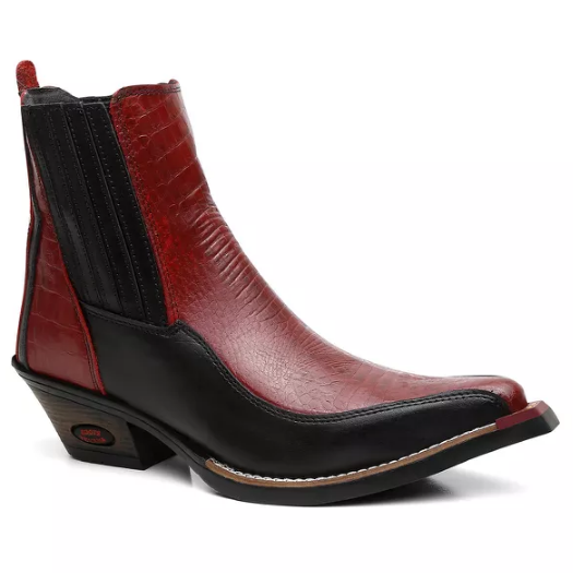 Bota Texana Cano Curto Bico Fino Brandit Jacaré Vermelho Masculino