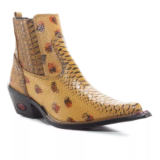 Bota Texana Cano Curto Bico Fino Brandit Jacaré Banana Masculino