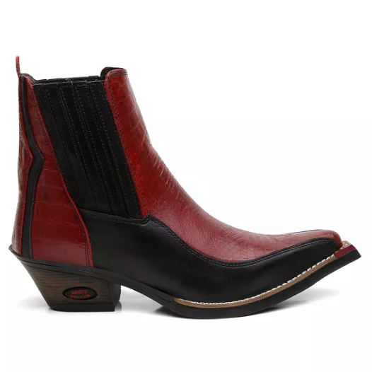 Bota Texana Cano Curto Bico Fino Brandit Jacaré Vermelho Masculino