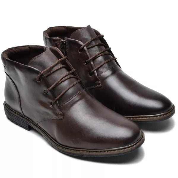 Bota Cano Curto 100% Em Couro Masculino