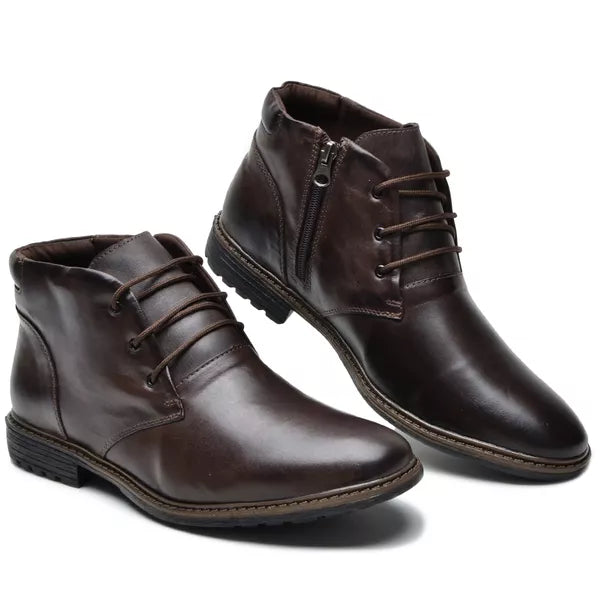 Bota Cano Curto 100% Em Couro Masculino