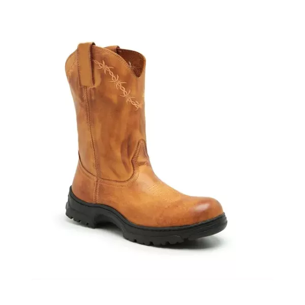 Bota Texana Arame Laranja Couro Claro Masculino+ Palmilha Especial de Alto Conforto de Brinde