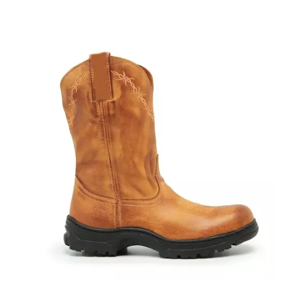 Bota Texana Arame Laranja Couro Claro Masculino+ Palmilha Especial de Alto Conforto de Brinde