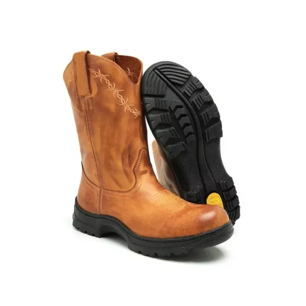 Bota Texana Arame Laranja Couro Claro Masculino+ Palmilha Especial de Alto Conforto de Brinde