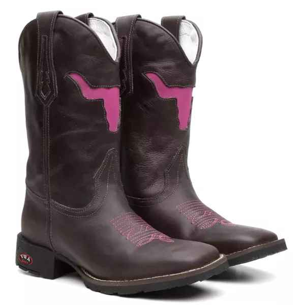 Bota Texana Feminina Bull Pink Bico Quadrado