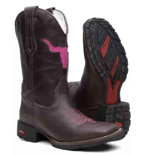 Bota Texana Feminina Bull Pink Bico Quadrado