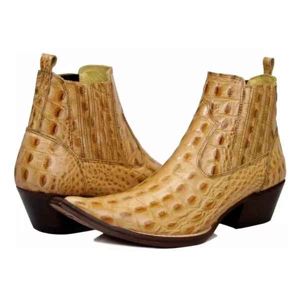 Bota Texana Cano Curto Bico Fino Gold Gator Masculino