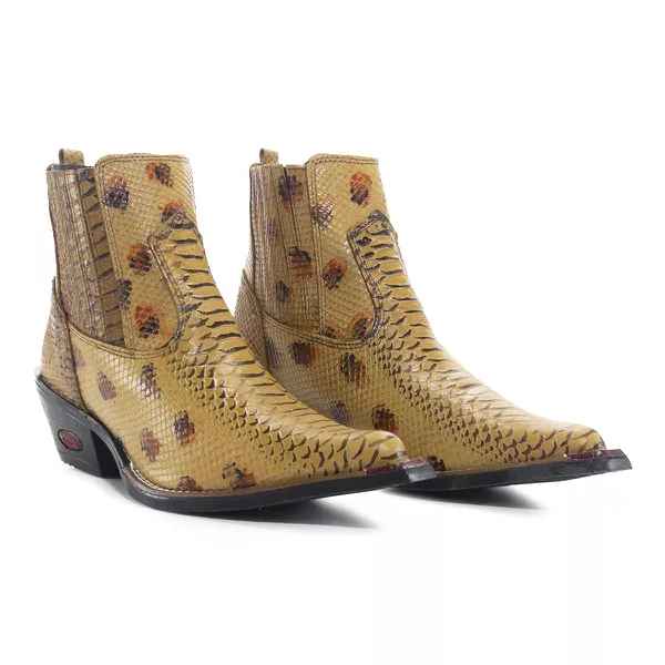 Bota Texana Cano Curto Bico Fino Brandit Jacaré Banana Masculino