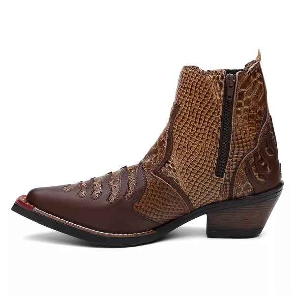 Bota Texana Cano Curto Bico Fino Brandit Jacaré Verniz Masculino