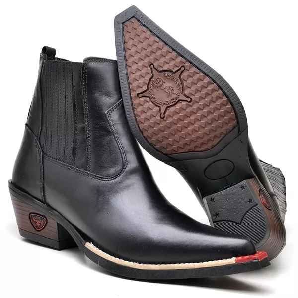 Bota Texana Cano Curto Bico Fino Sierra Preto Masculino