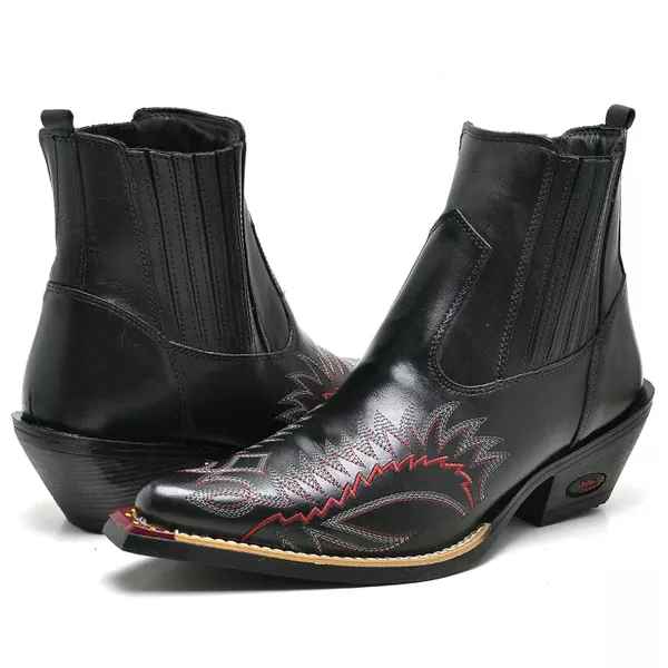 Bota Texana Cano Curto Bico Fino Sierra Bordado Na Gaspea Masculino